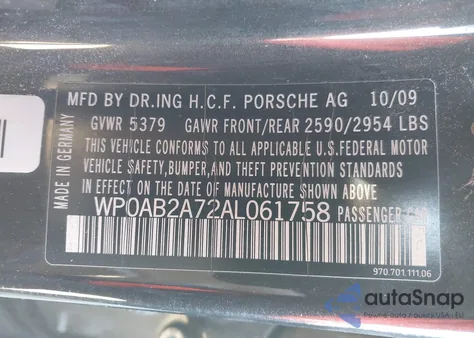 2010 Porsche Panamera 4S z USA, uszkodzony, nr VIN WP0AB2A72AL061758